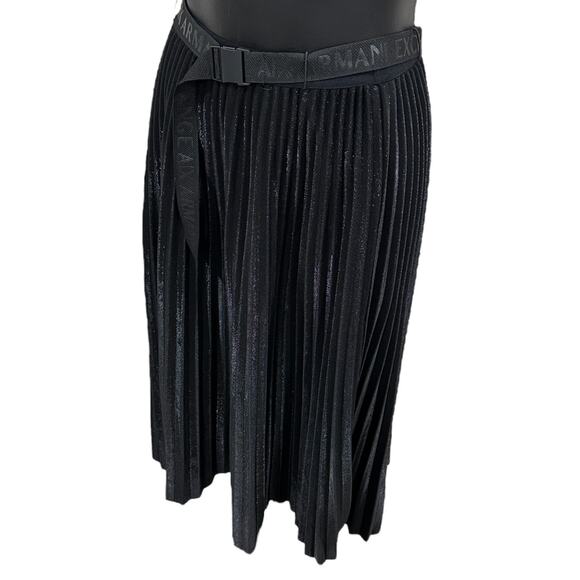 A|X ARMANI EXCHANGE Metallic Pleated Belted Midi Skirt - Picture 9 of 10